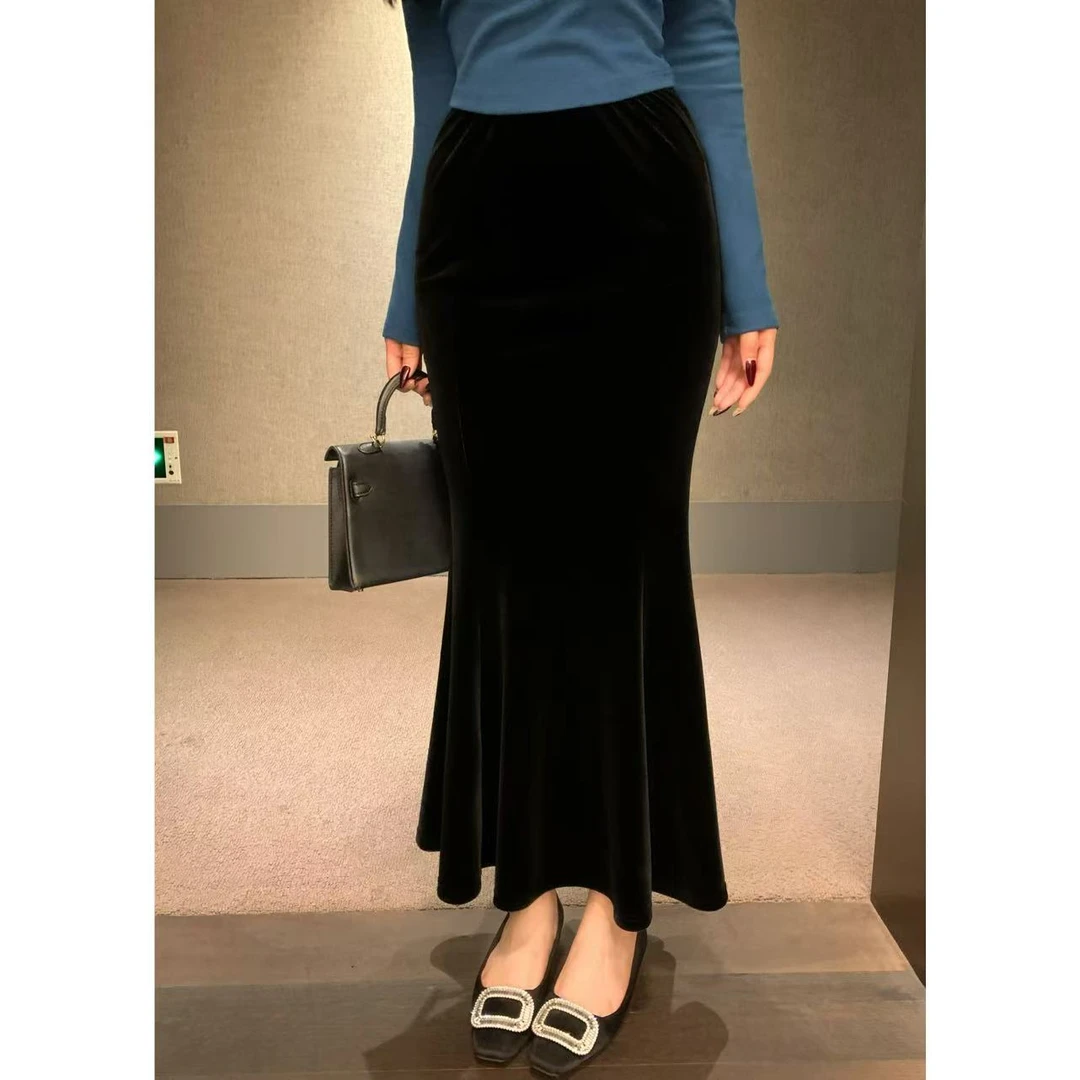 SZA【浪漫之旅】冬季新款气质洋气时尚高腰显瘦丝绒半身裙A-1366