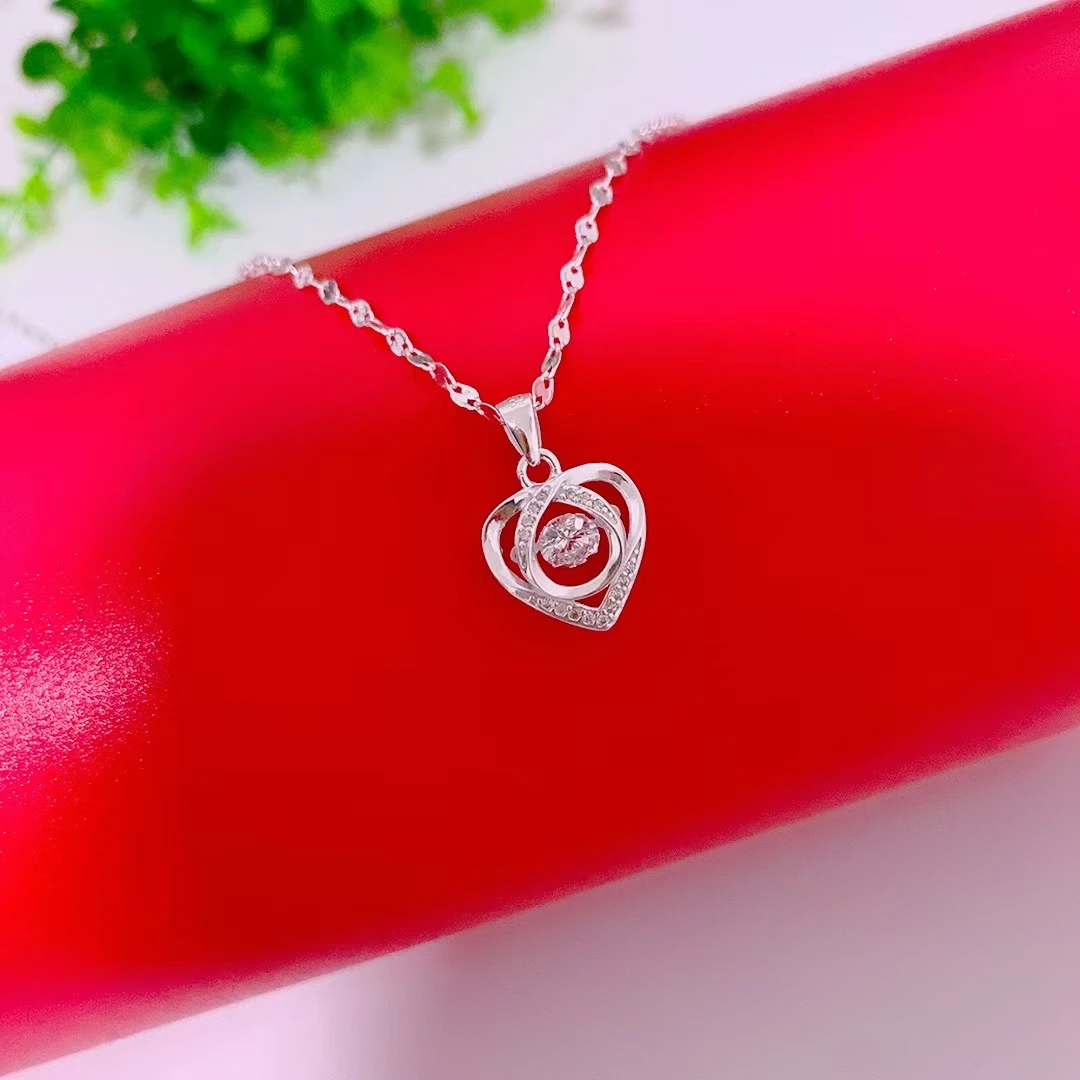 链子足银合成锆石 足银一生所爱小众孔雀项链轻奢配灵动爱心吊坠