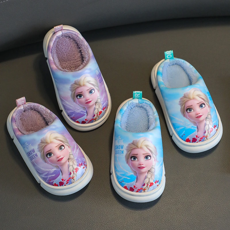 艾莎公主儿童棉拖鞋冬季女童防水软底室内保暖防滑小孩宝宝棉拖鞋