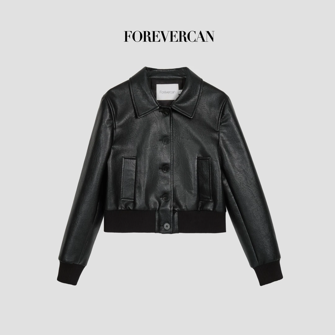 FOREVERCAN“华盛顿”油蜡感短款翻领夹克皮衣外套 SC21853