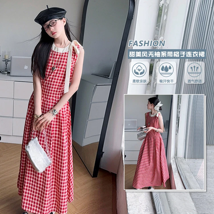 连衣裙韩版夏季蝴蝶结格子女童中大童