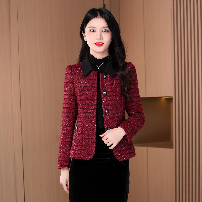 喜婆婆气质小香风毛呢短外套女2025春秋爆款正式场合时尚修身洋气