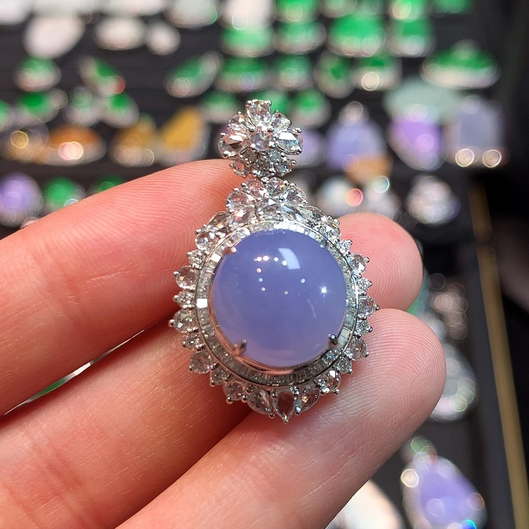 翡翠18K金镶嵌吊坠(赠链)紫罗兰蛋面吊坠