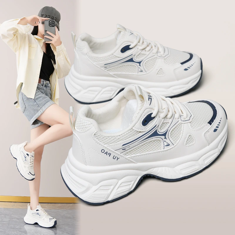 厚底女鞋2025秋季新款运动鞋女百搭小白鞋网面软底休闲老爹
