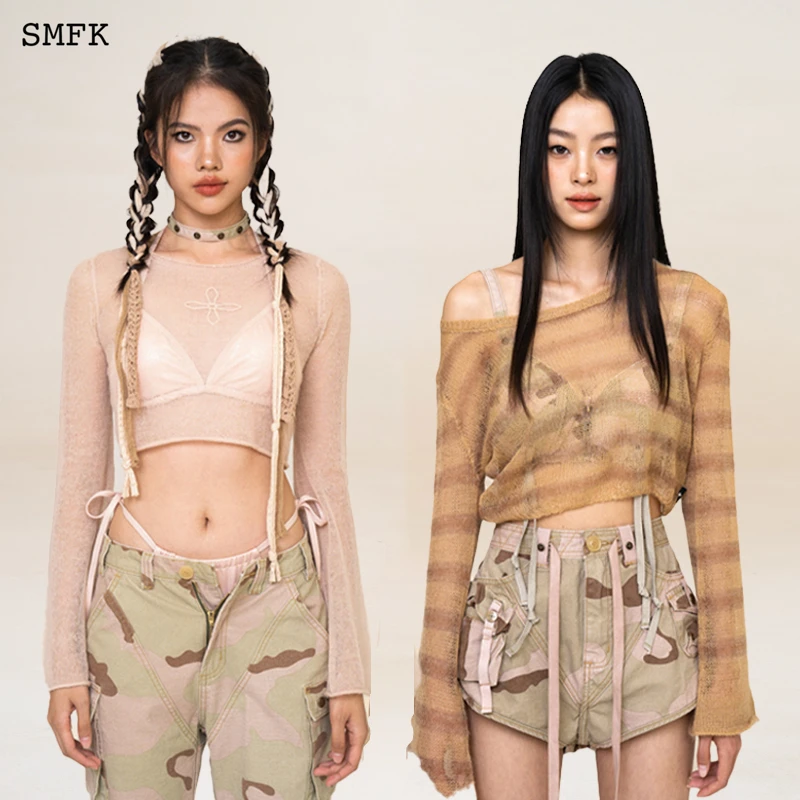 SMFK流浪超细马海毛上衣ULS13F 宽松时尚短款慵懒露脐遮阳针织衫