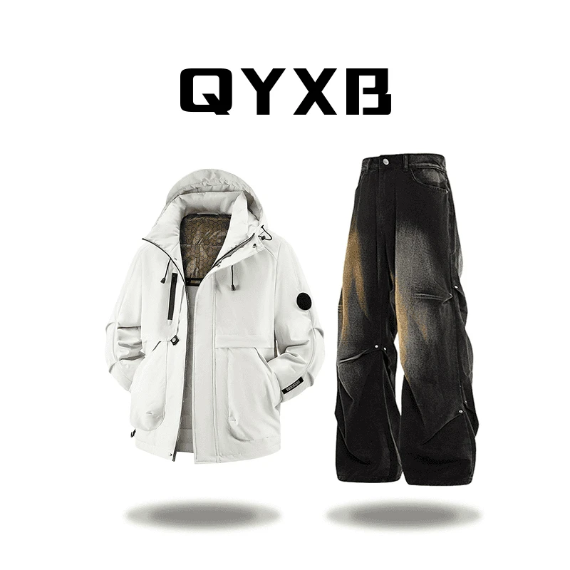 【品牌正品现货】QYXB棉衣连帽保暖防水宽松休闲常规款棉服男士时尚