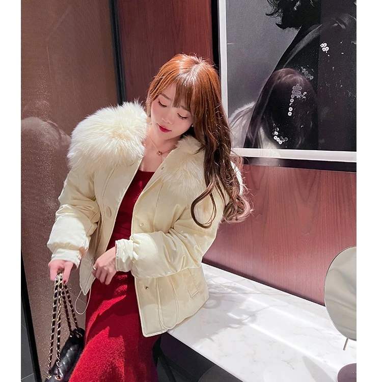 GA盈瓷短款狐狸毛大毛领秋冬季新款中长款外套女 22FW0206