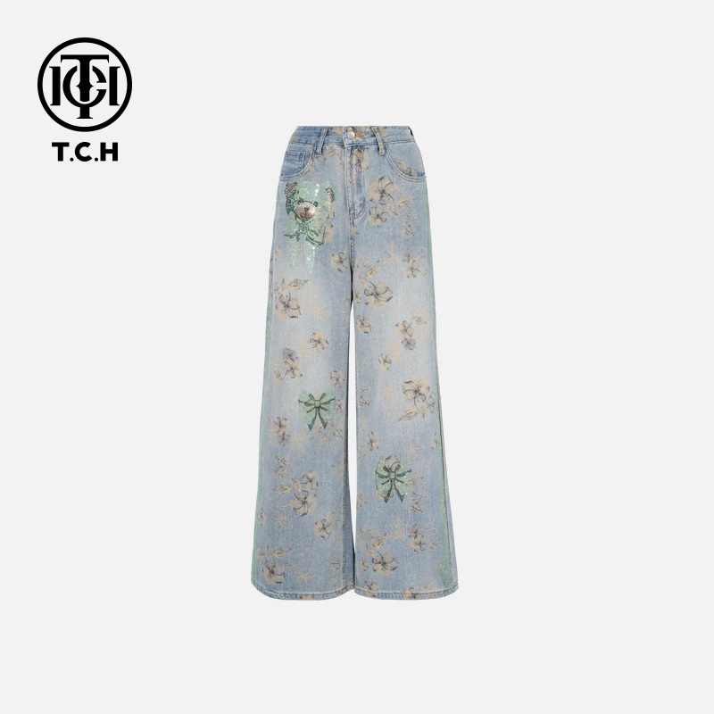 TCH私服烫钻工艺新时尚淑女百搭新潮流长裤女T75B20E5042轻奢tch