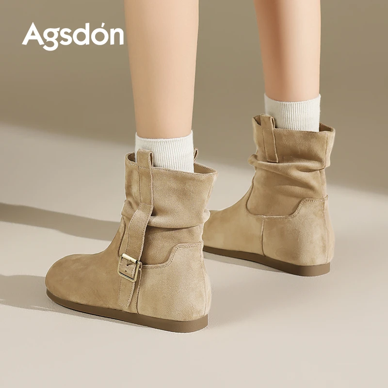 奥古狮登勃肯短靴子女2025新款秋季复古厚底配裙子堆堆西部马丁靴