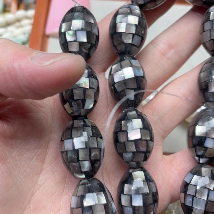 玛瑙/玉髓合金珠宝半成品一个25mm黑蝶贝桶珠