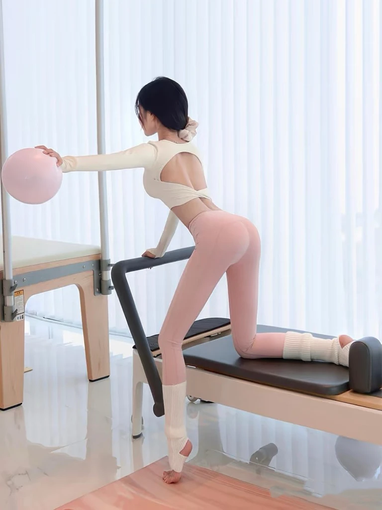 2号链接女士带胸垫长袖高腰大露背瑜伽服套装普拉提健身服