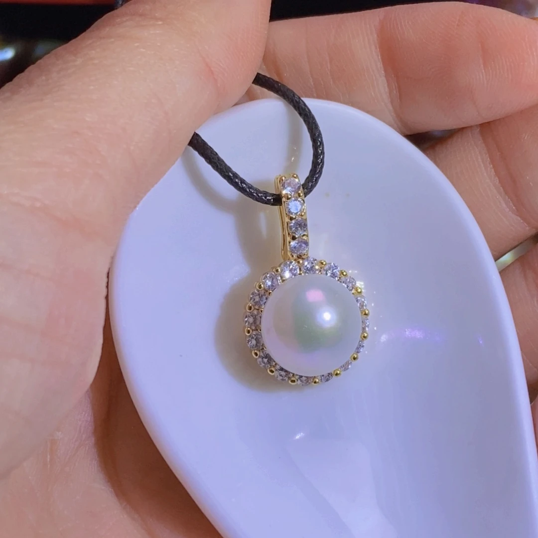 银S925镶嵌淡水珍珠天然淡水珍珠无染色无优化