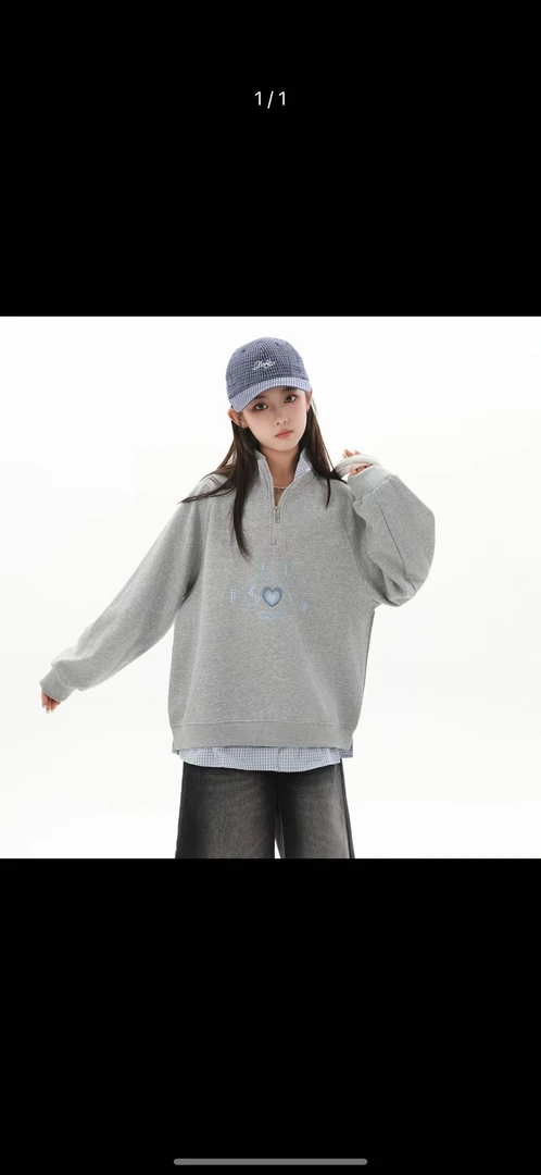 25308高品质青少年女童爱心刺绣半拉链卫衣