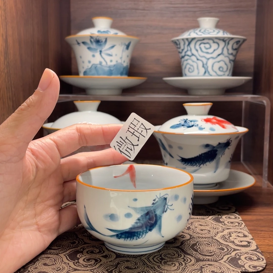 釉下手绘茶具微瑕