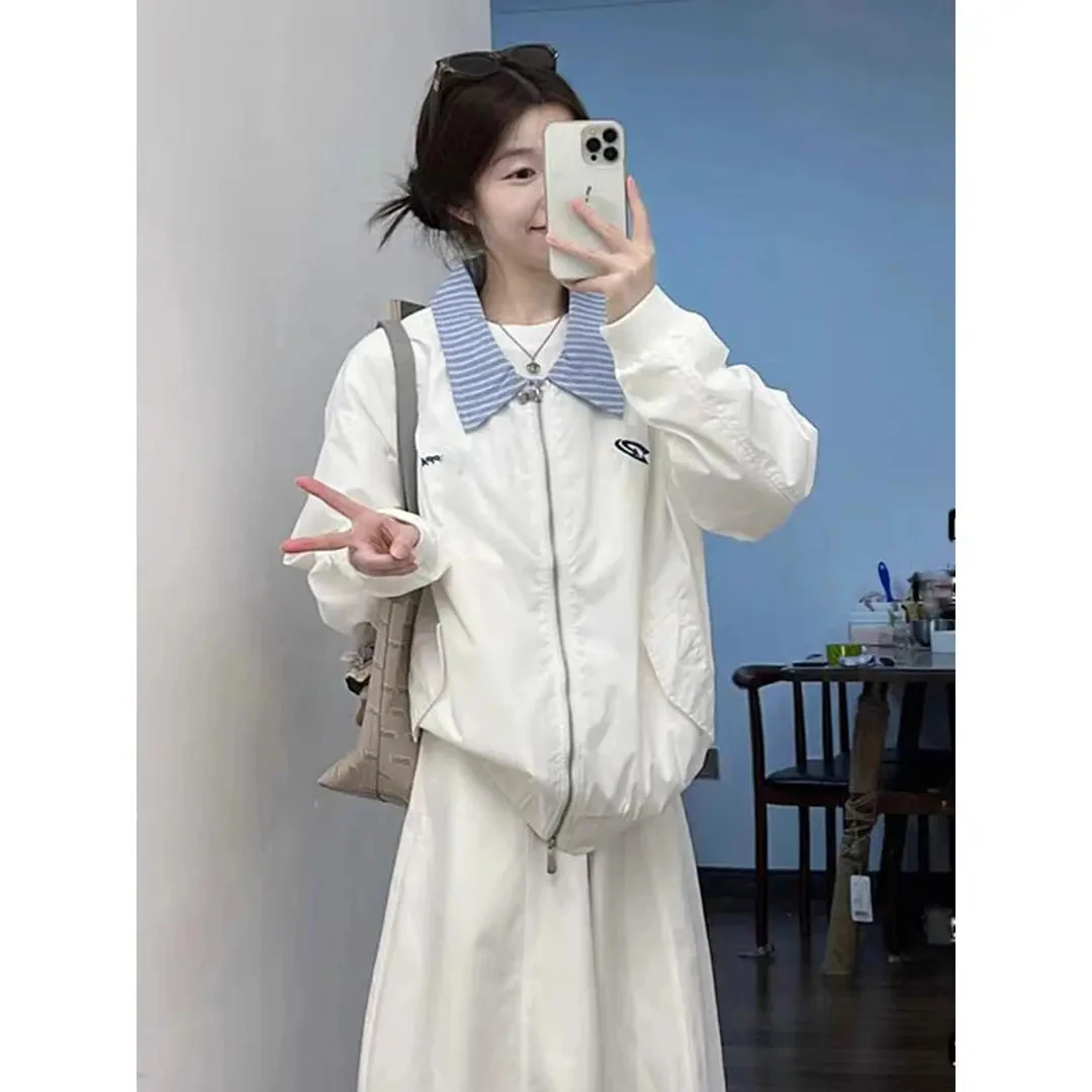 薄款时尚撞色外套2025早秋新款美式宽松显瘦工装短外套百搭阔腿裤