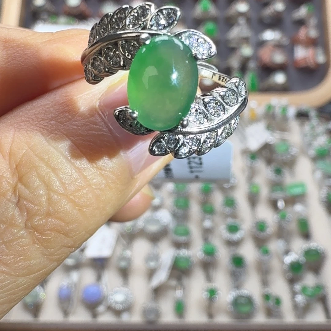 翡翠银S925镶嵌戒指天然缅甸翡翠a货