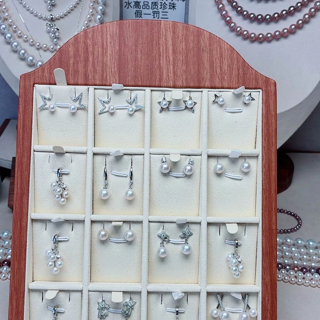 淡水珍珠颈饰银S925镶嵌耳钉吊坠展示