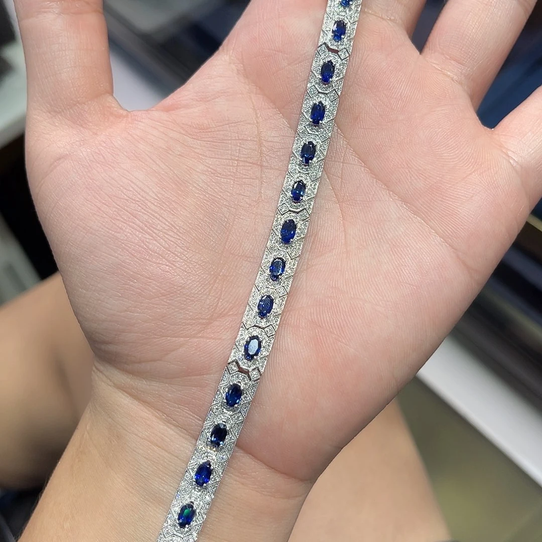 手链蓝宝石铂Pt950镶嵌