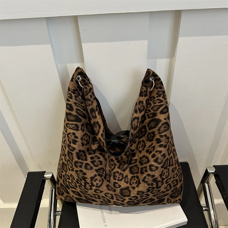 麂皮绒豹纹托特包包包大容量休闲简约时尚新款通勤手提单肩腋下包