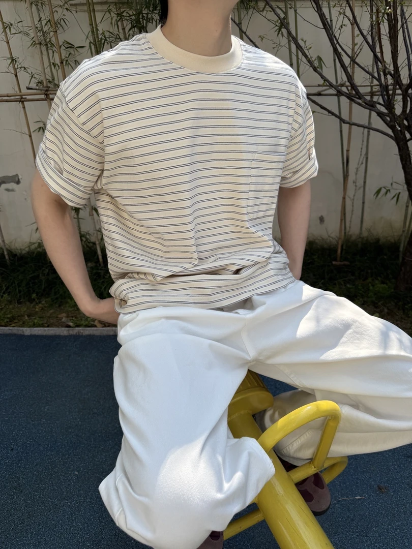 韩版条纹重磅短袖
