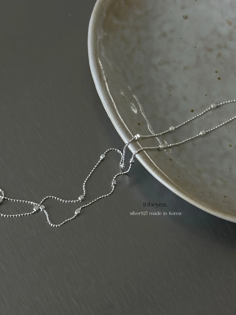 坠链均925银 方块休闲链项链 39+5cm 粗光珠 31059