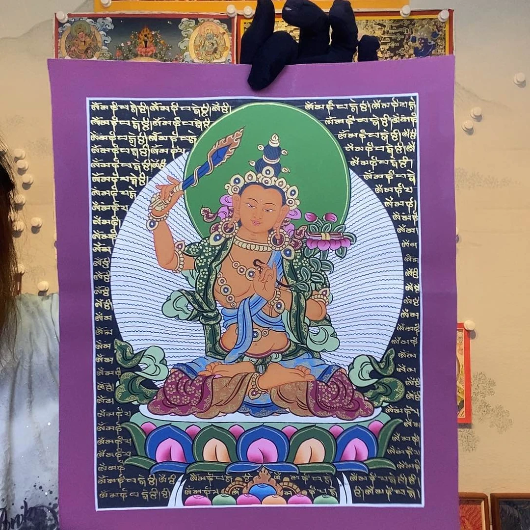 卷轴画纯手绘唐卡文殊30✖️22厘米左右