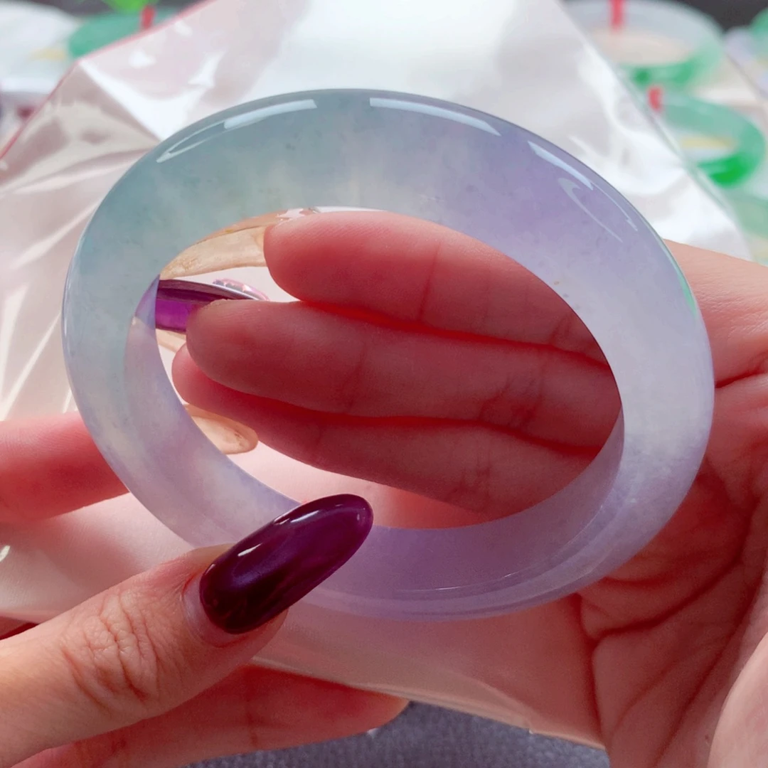 翡翠手镯未镶嵌57 新货起光冰紫 种色兼备 灵