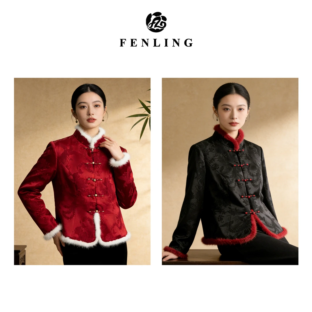 芬领-如意-桑蚕丝水貂毛提花外套中式蚕丝服减龄大气F01-25-WT662