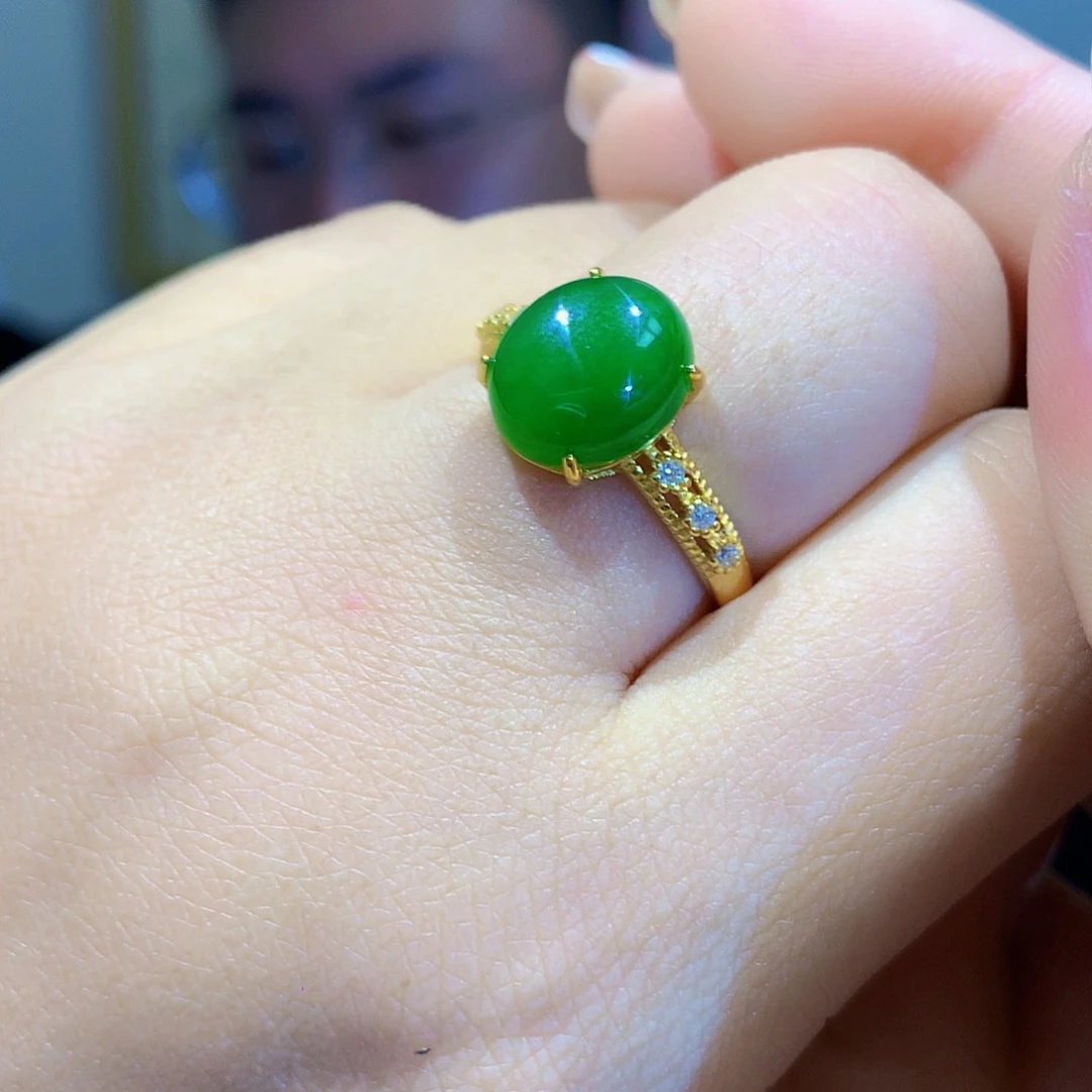 和田玉（碧玉）戒指银S925镀金镶嵌