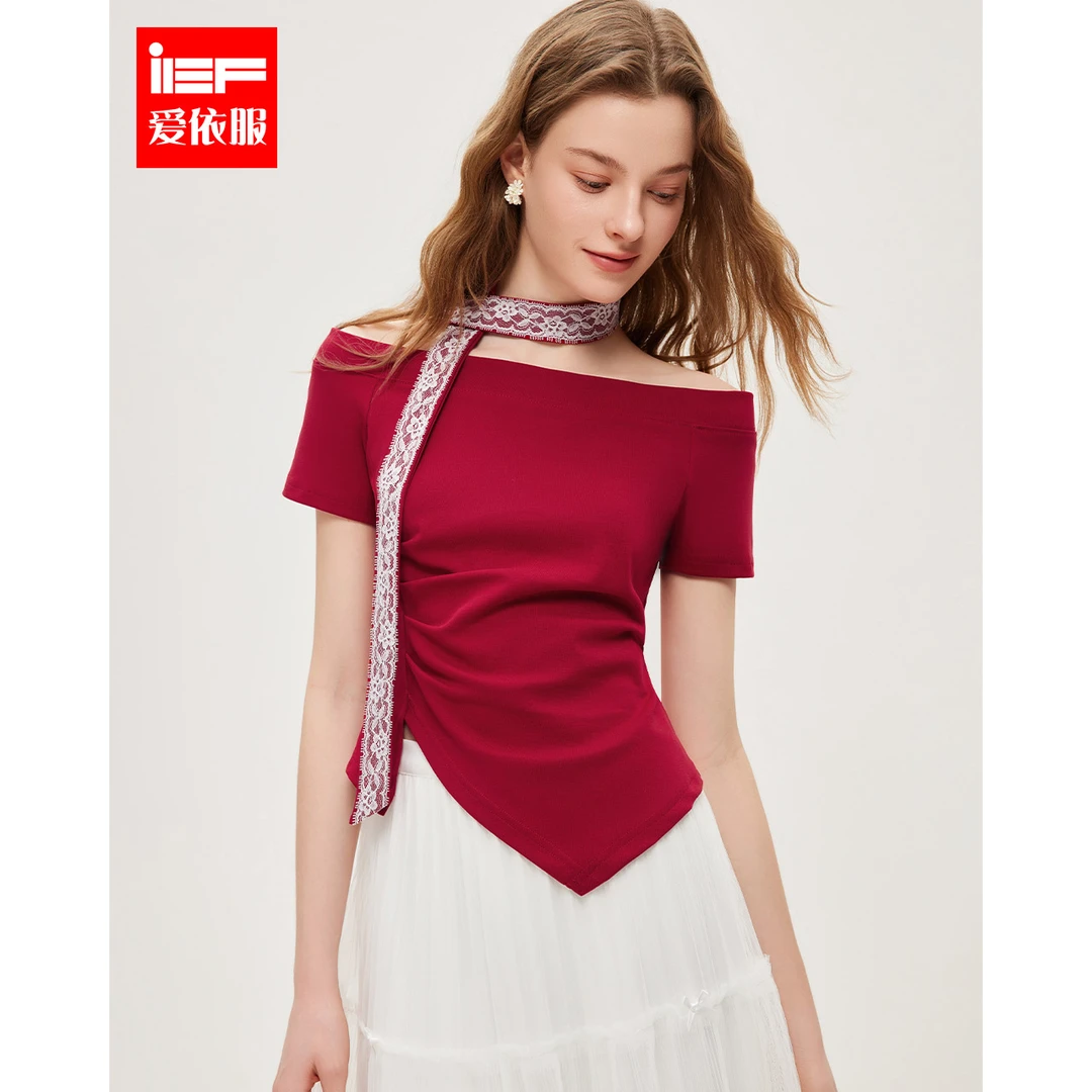 IEF/爱依服2025春季新款纯欲性感一字肩设计修身显瘦上衣欧若风