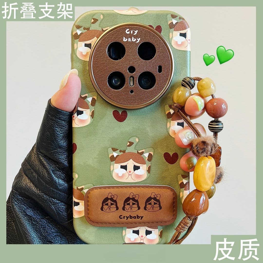 适用华为mate70pro+手机壳p80pro复古绿色爱心卡通哭娃mate60女款