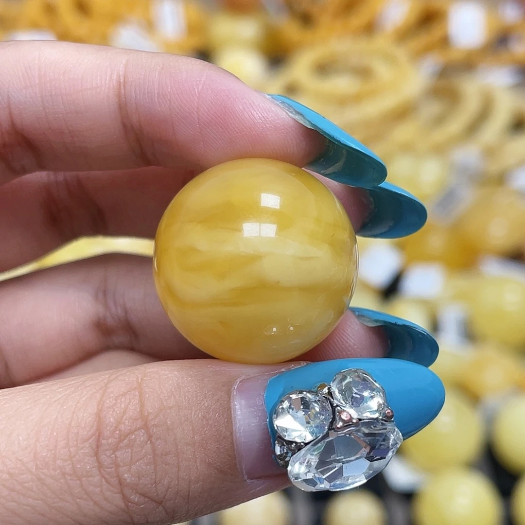 蜜蜡未镶嵌珠宝奇石22.0mm圆珠虎皮瑕