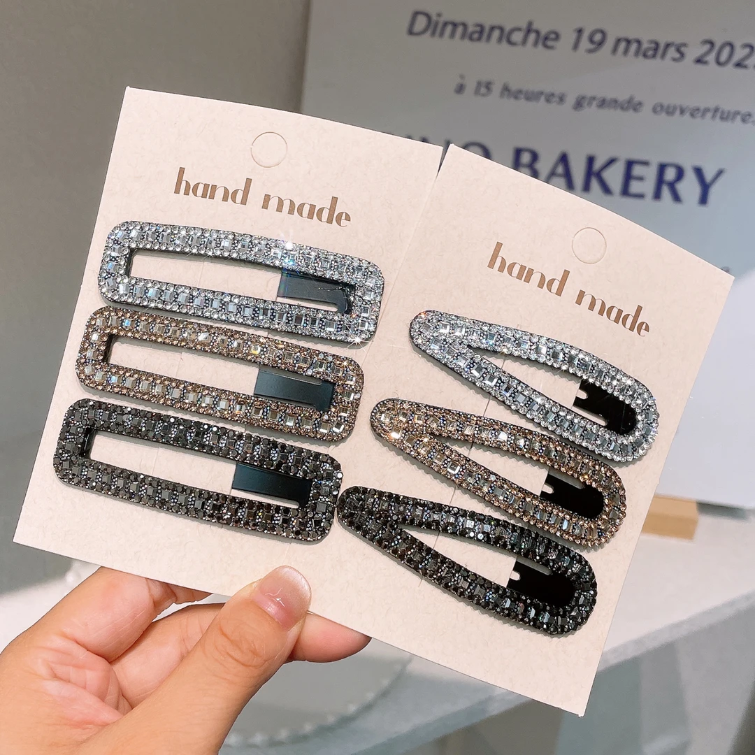 A-8376（满10米飞）重工韩系水滴方块爆闪切面侧边成人掰掰夹 发圈