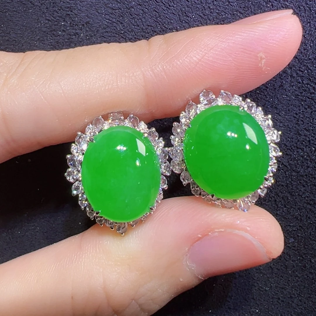 翡翠18K金镶嵌耳饰耳包