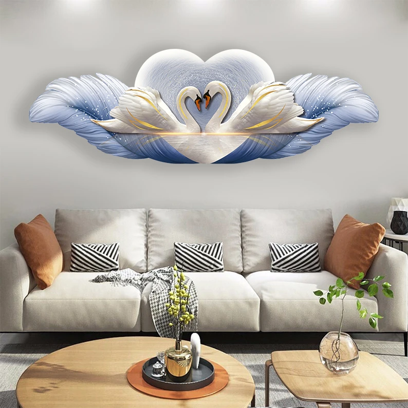 U031轻奢简约卧室天鹅羽毛床头装饰画主卧背景墙轻奢挂画