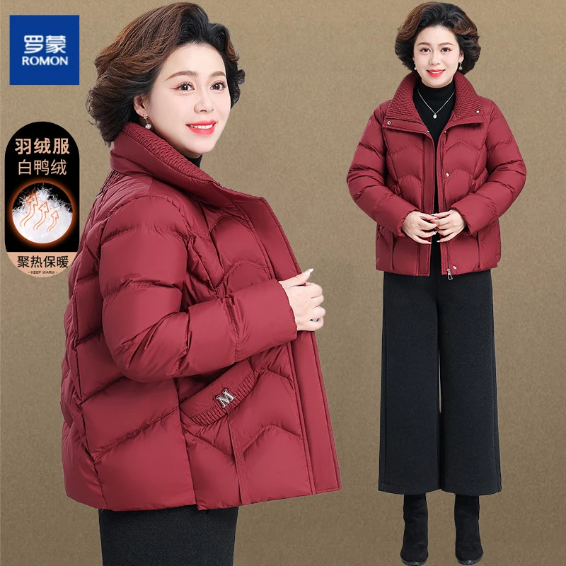 罗蒙中年妈妈冬装羽绒外套阔太太洋气高贵小棉袄中老年人羽绒服女