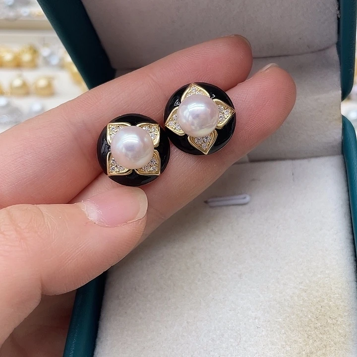 银S925镶嵌海水珍珠耳饰