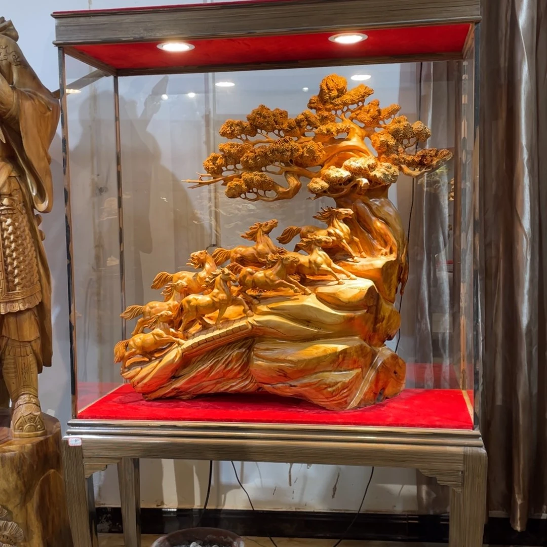 香榧木木雕八马图精品