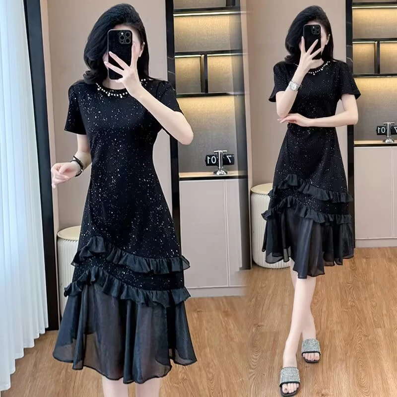 200斤微胖mm连衣裙女士大码显瘦遮肉洋气质遮肉时尚收腰a字裙子