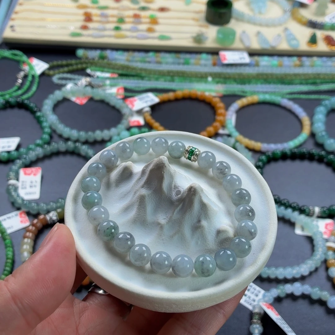 未镶嵌手链翡翠冰乌鸡圆珠手串7+