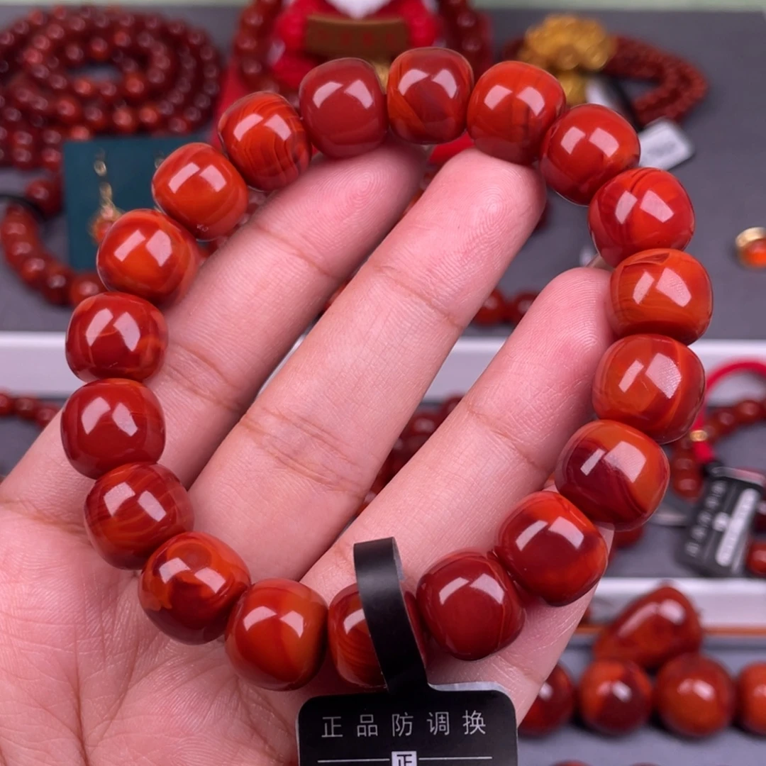 南红玛瑙未镶嵌其他原矿）12mm瓦西牛血双色老型手串