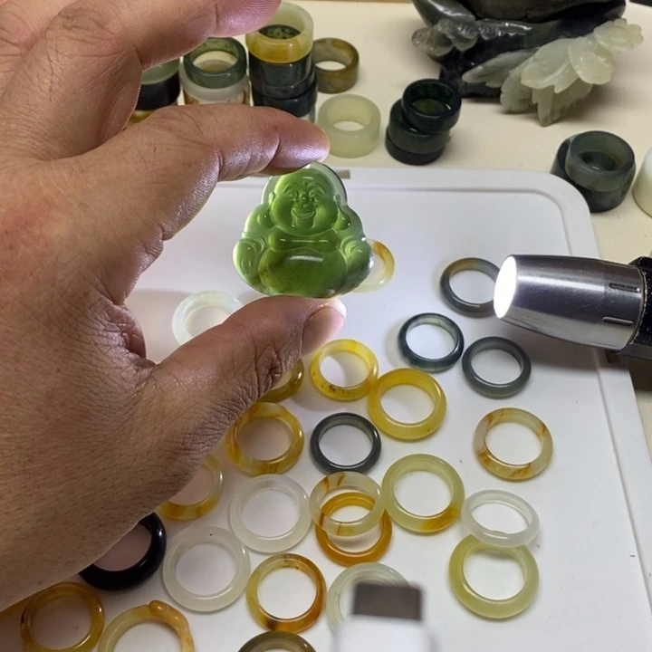 未镶嵌蛇纹石玉天然岫玉细条戒指冰透