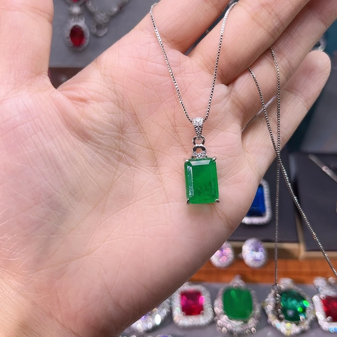 颈饰银S925镀金镶嵌祖母绿299