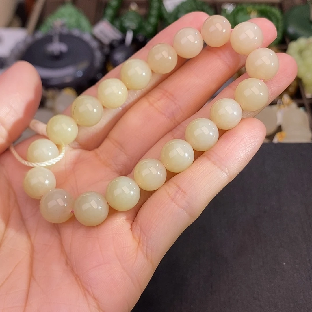 和田玉熟藕粉老料清货价手链约10MM未镶嵌