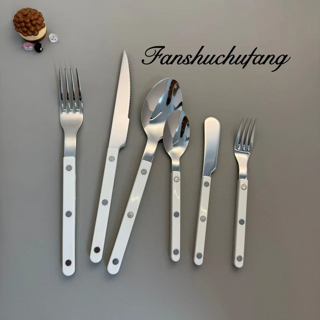 番薯厨房18-10食品级不锈钢纯白色ABS手柄勺叉家用勺子高档复古