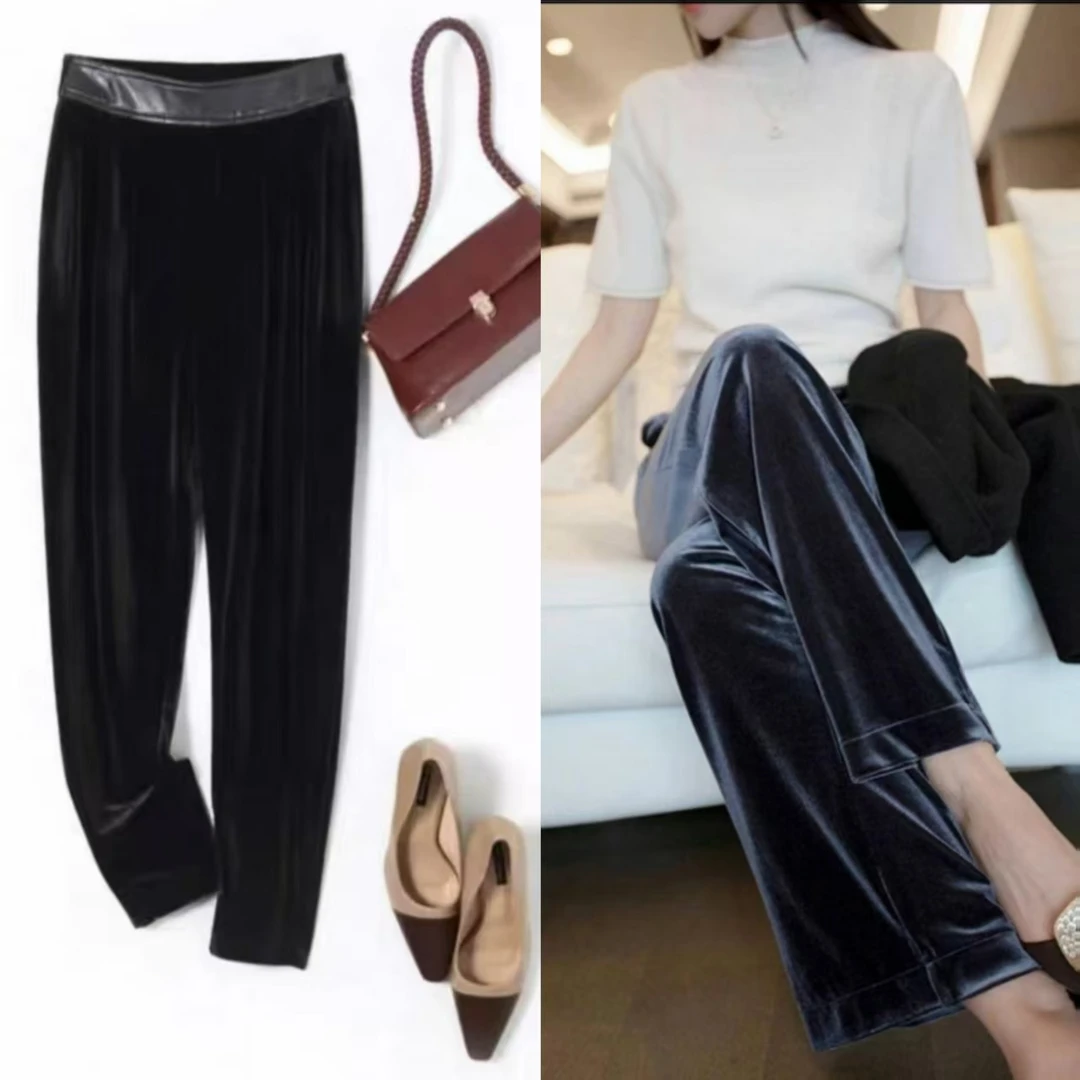 8013-（款式任意）黑色丝绒梨形身材萝卜裤