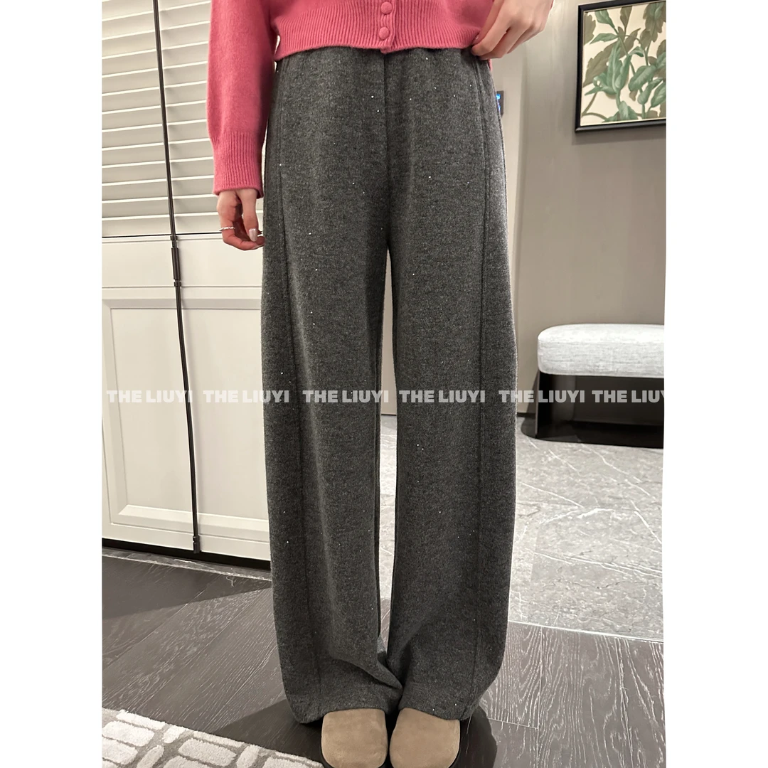 【LIUYI】秋冬羊毛混纺加绒加厚设计感亮片休闲裤5108A9