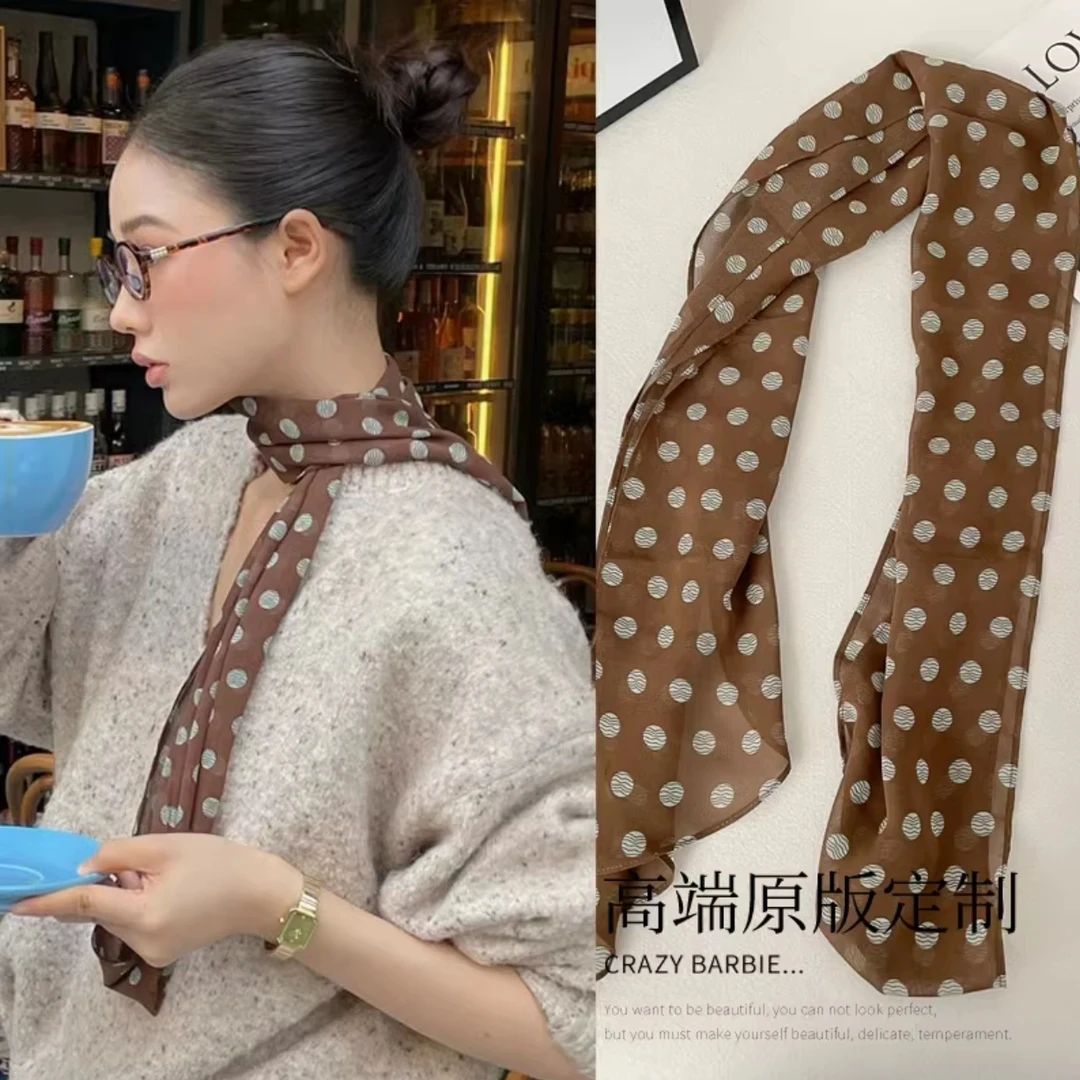 波点丝巾女2025新款高级感百搭复古豹纹女围巾女薄款长条丝巾发带