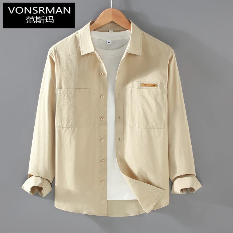 日系百搭长袖工装衬衫男秋季上衣寸衫文艺潮流休闲时尚衬衣外套