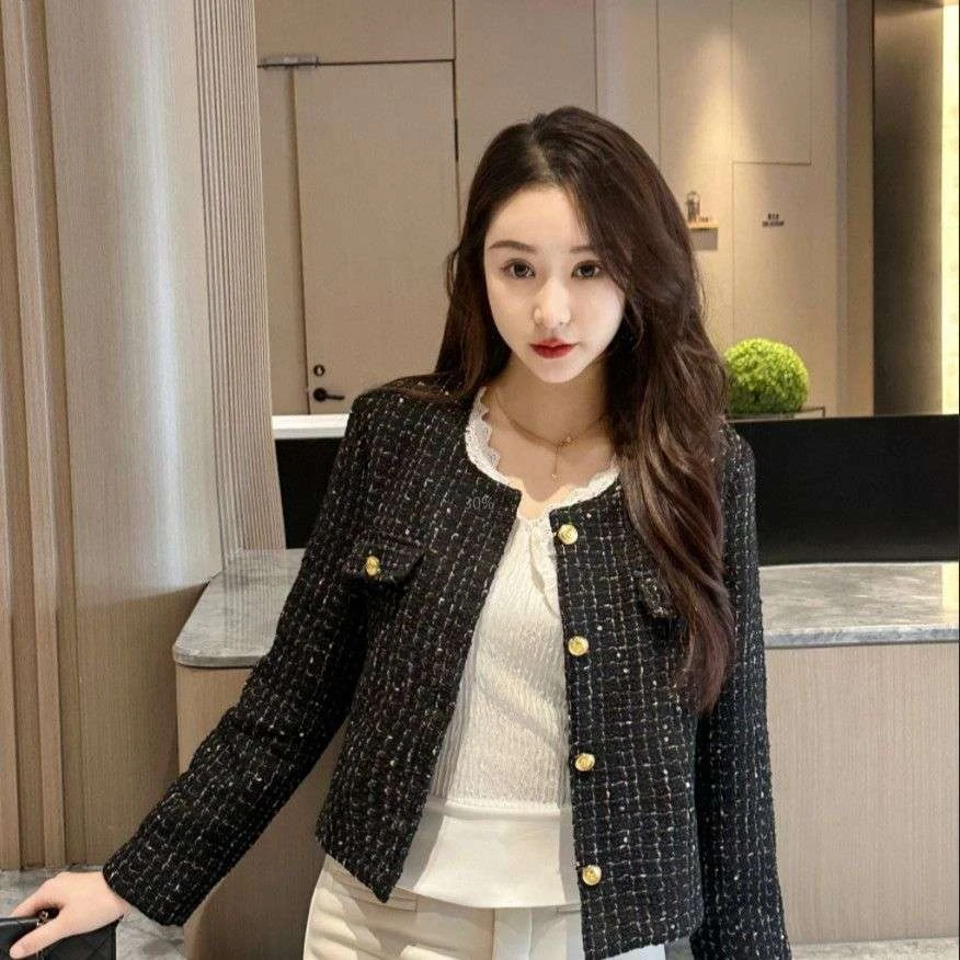 2025新中式高级金丝亮片小个子外套小香风春秋季新款短款不起球